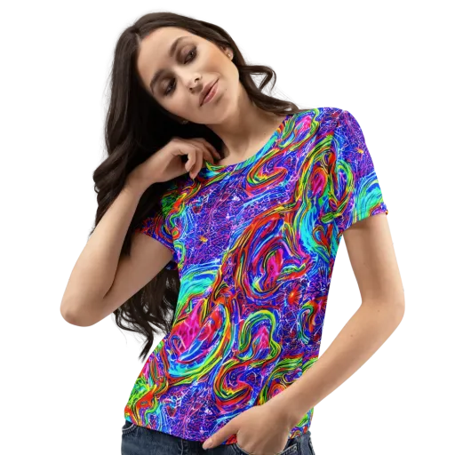 Cobalt Marbling on a Women's Crew Neck T-Shirt