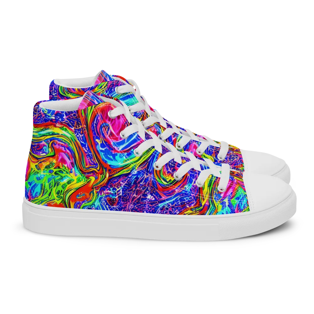 Cobalt Marbling on Women's High Top Canvas Shoes — Right