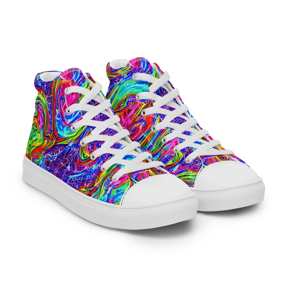 Cobalt Marbling on Women's High Top Canvas Shoes — Right Front