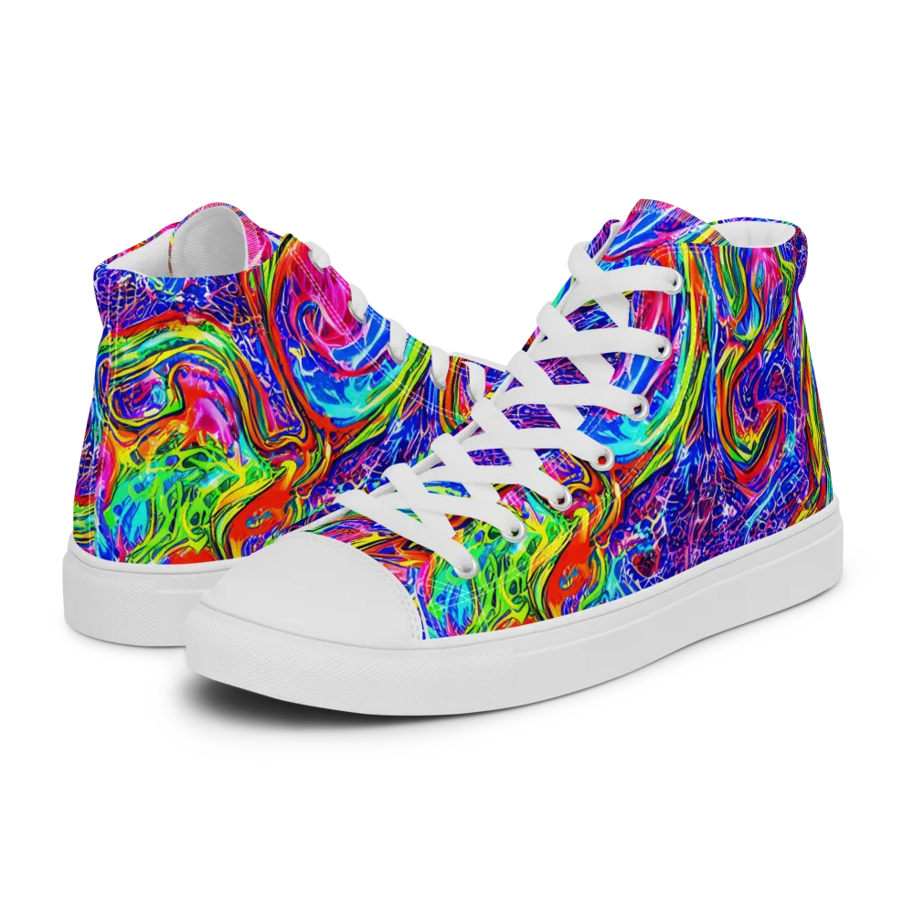 Cobalt Marbling on Women's High Top Canvas Shoes — Left