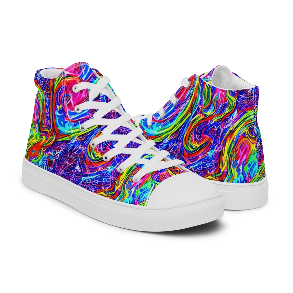 Cobalt Marbling on Women's High Top Canvas Shoes — Right