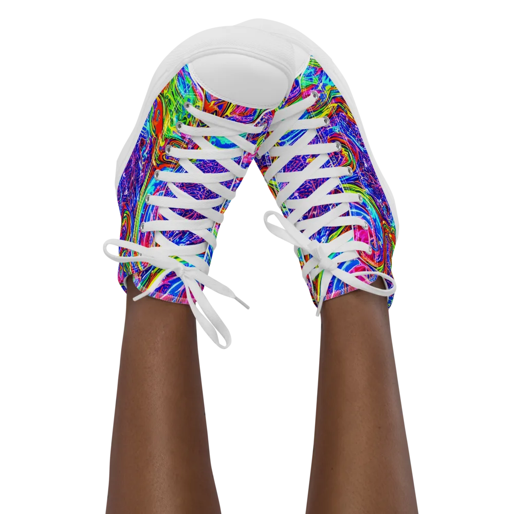 Cobalt Marbling on Women's High Top Canvas Shoes — Front