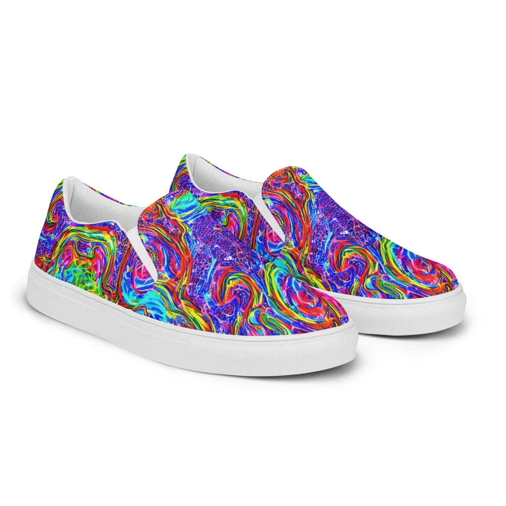 Cobalt Marbling on Men's Slip-On Canvas Shoes — Right Front