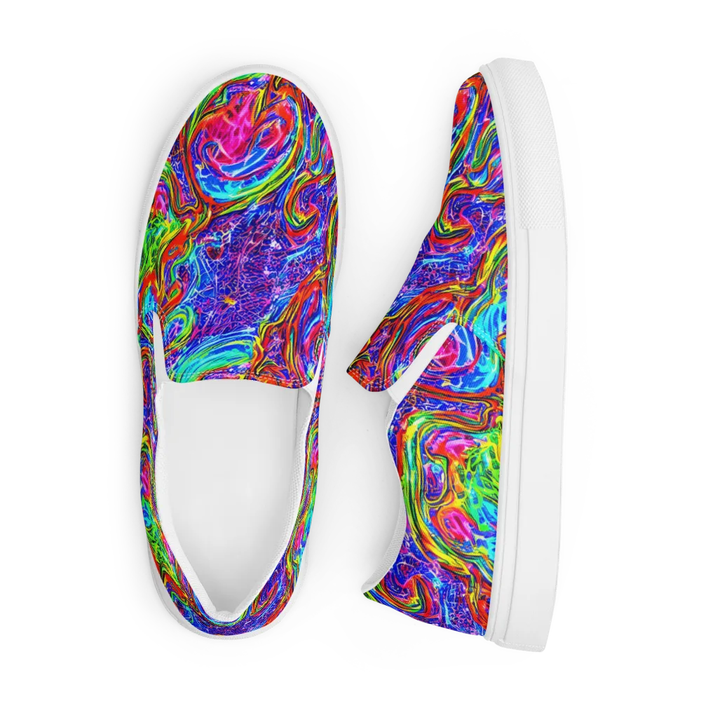 Cobalt Marbling on Men's Slip-On Canvas Shoes — Front