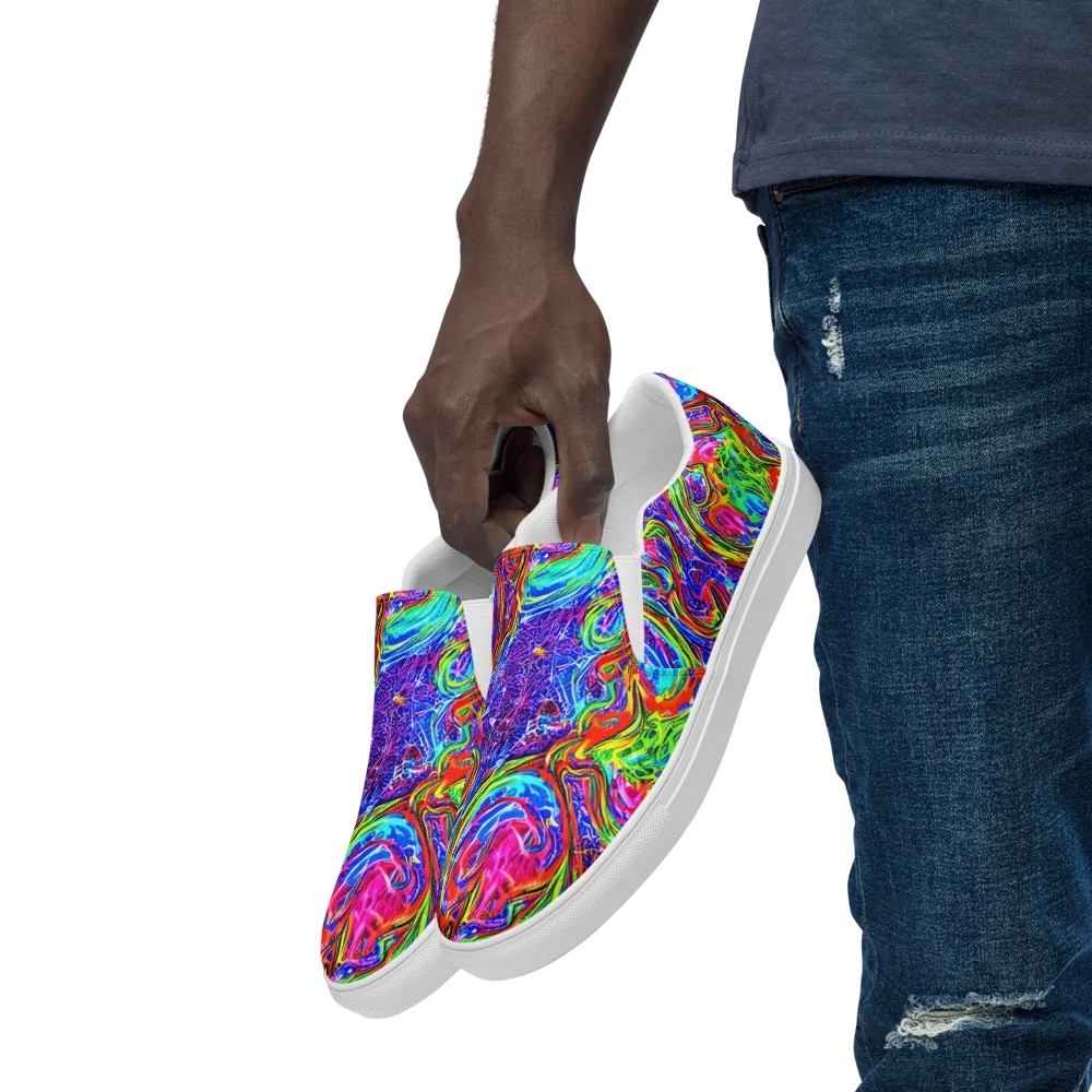 Cobalt Marbling on Men's Slip-On Canvas Shoes — Left Front