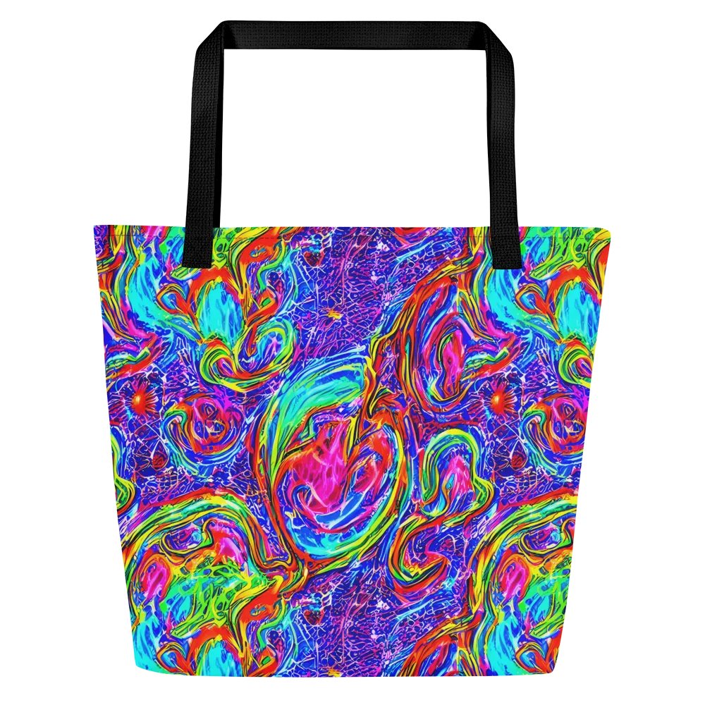 Cobalt Marbling on Large Tote Bag W/ Pocket — Front