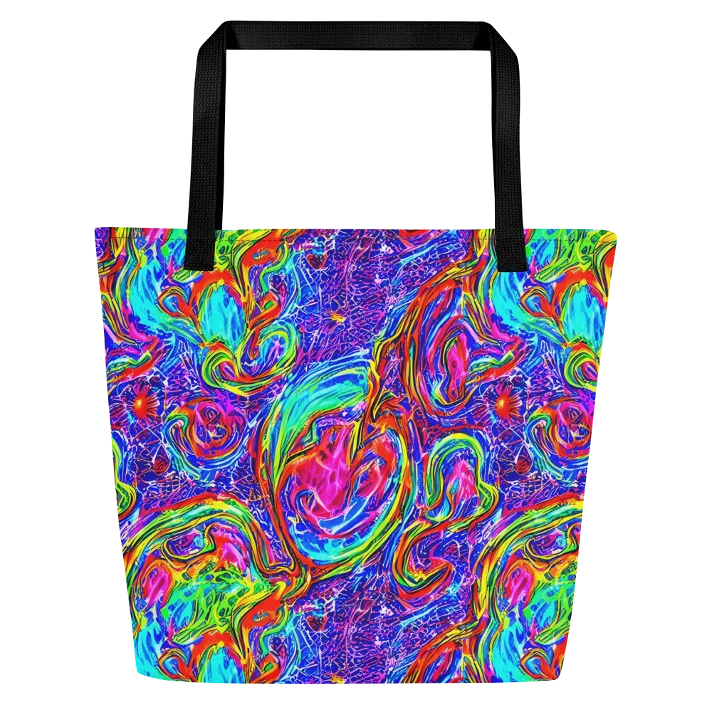 Cobalt Marbling on Large Tote Bag W/ Pocket — Front