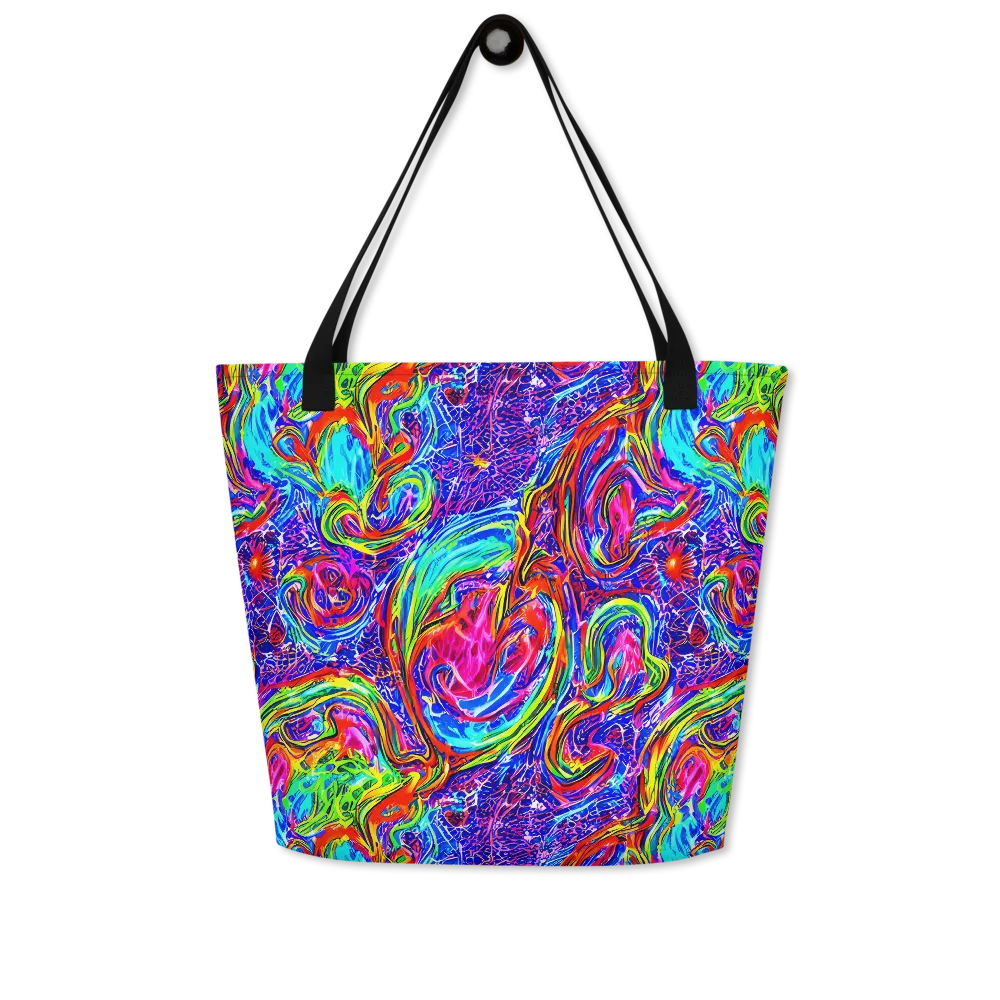 Cobalt Marbling on Large Tote Bag W/ Pocket — Front