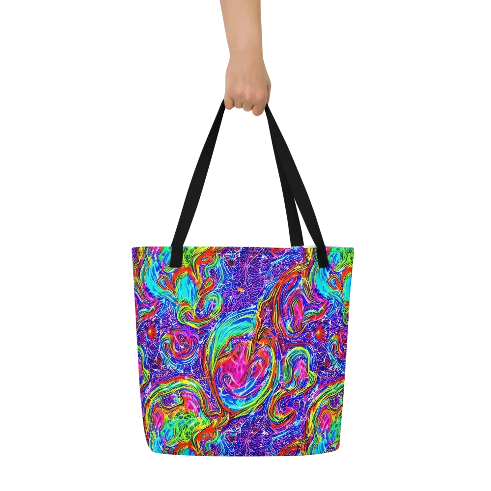 Cobalt Marbling on Large Tote Bag W/ Pocket — Front