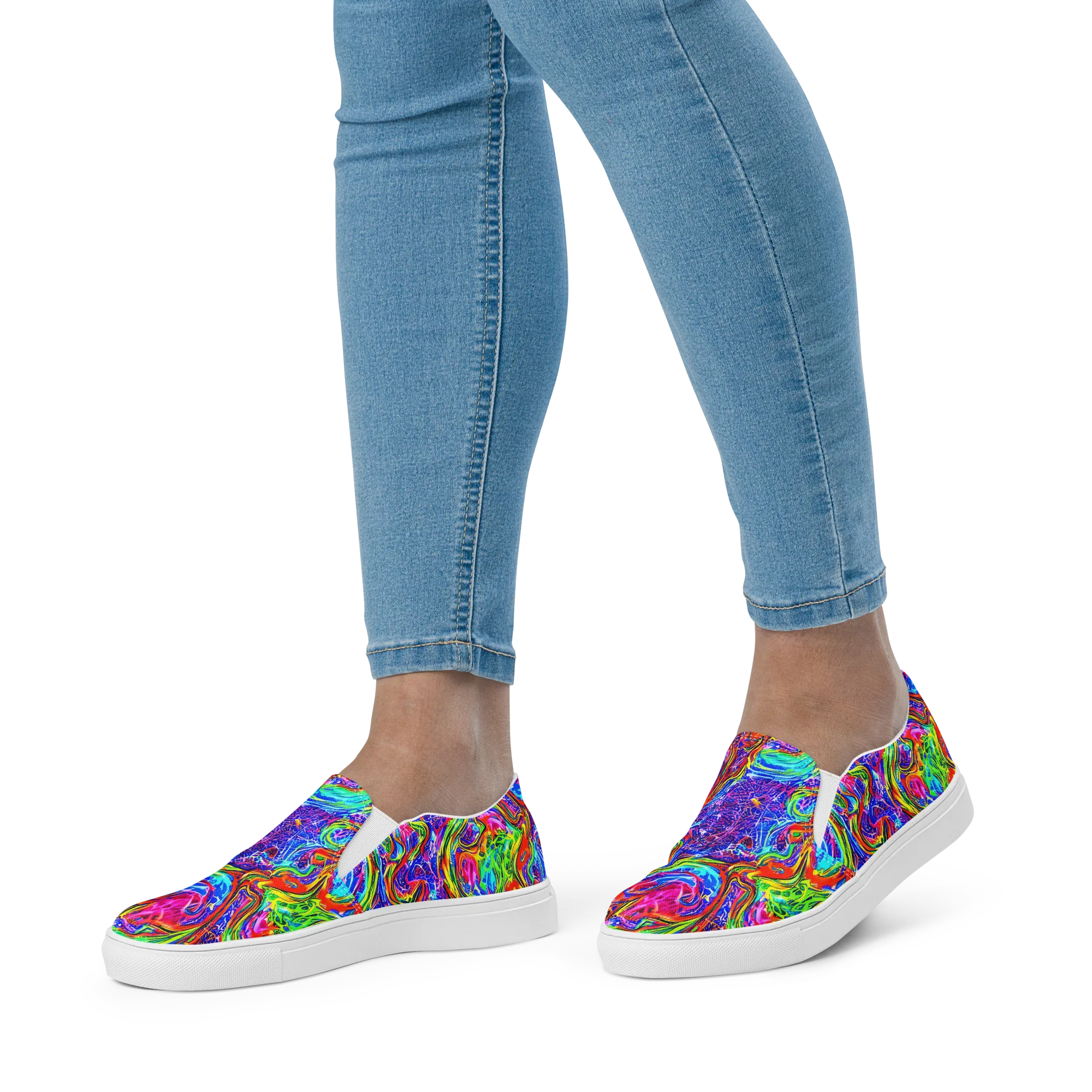 Cobalt Marbling on Women's Slip-On Canvas Shoes — Front