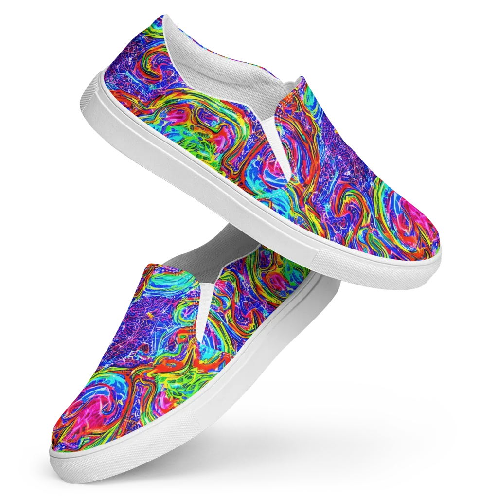 Cobalt Marbling on Women's Slip-On Canvas Shoes — Front