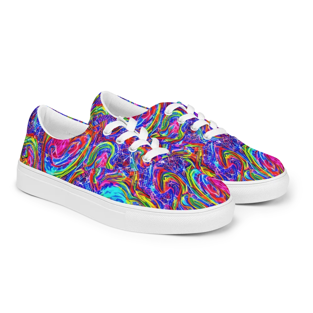Cobalt Marbling on Men's Lace-Up Canvas Shoes — Right Front