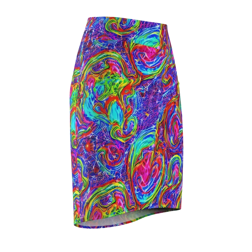 Cobalt Marbling on Pencil Skirt — Front Side