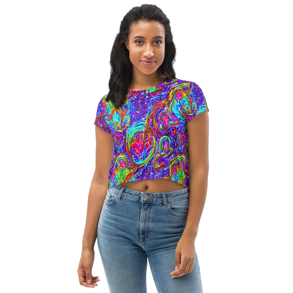 Cobalt Marbling on Crop Tee — Front