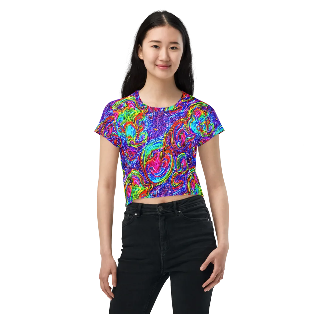 Cobalt Marbling on Crop Tee — Front