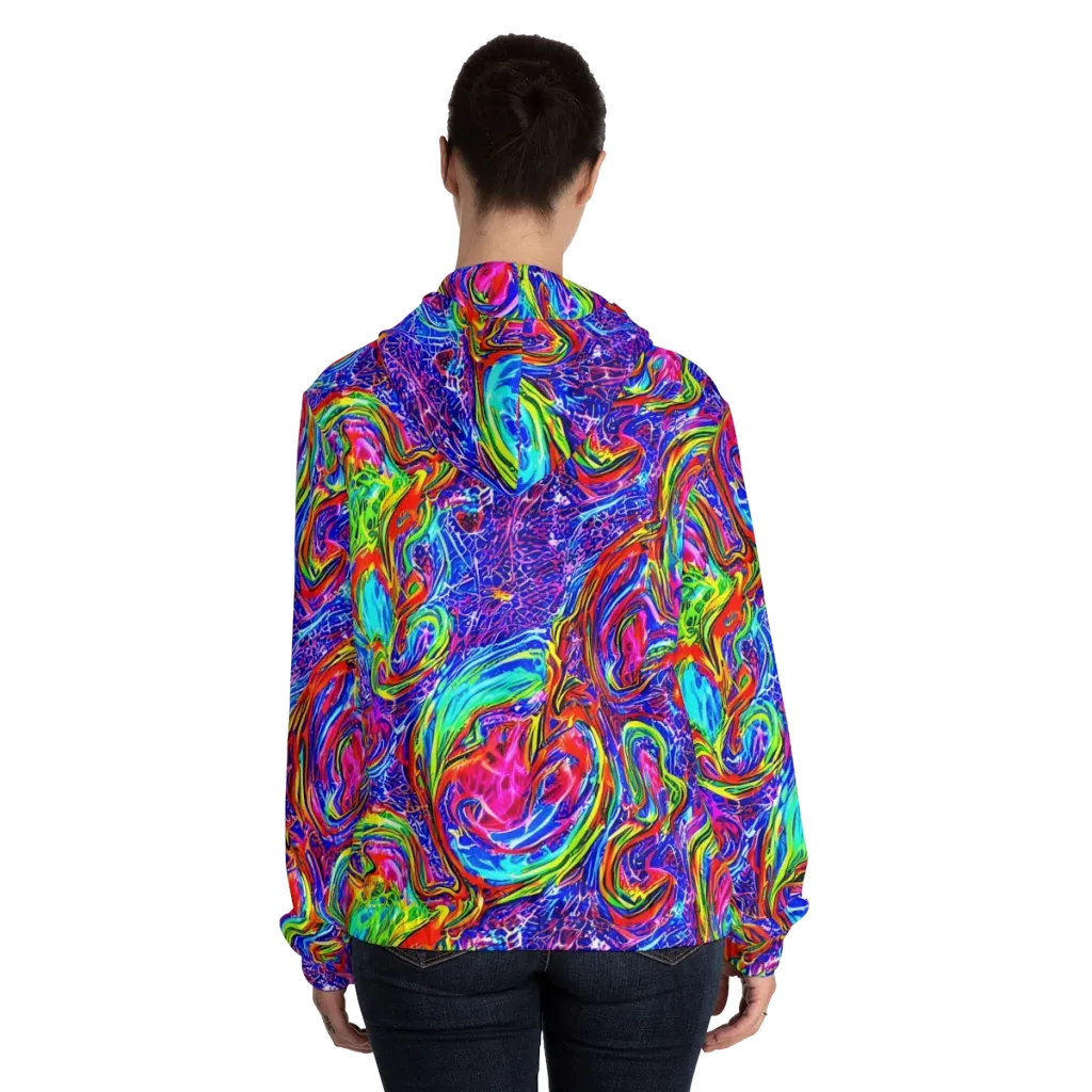 Cobalt Marbling on Women's Full-Zip Hoodie — Back On Person