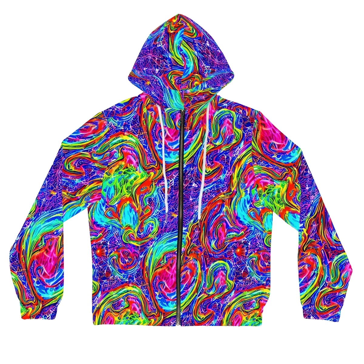 Cobalt Marbling on Women's Full-Zip Hoodie — Front