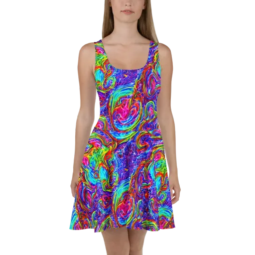 Cobalt Marbling on a Skater Dress