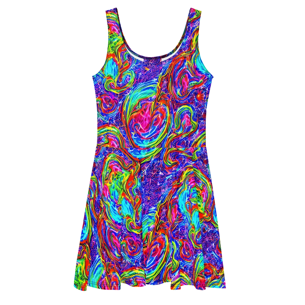 Cobalt Marbling on Skater Dress — Front