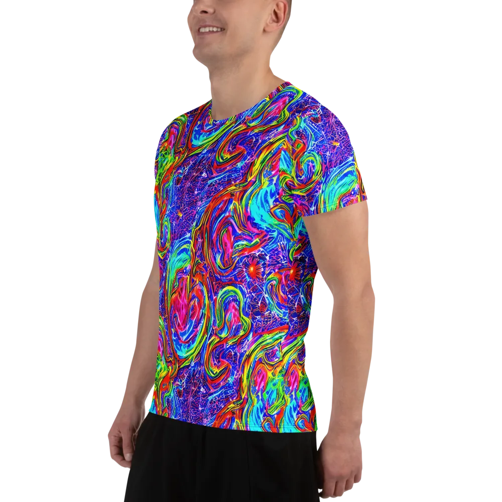 Cobalt Marbling on Men's Athletic T-Shirt — Left