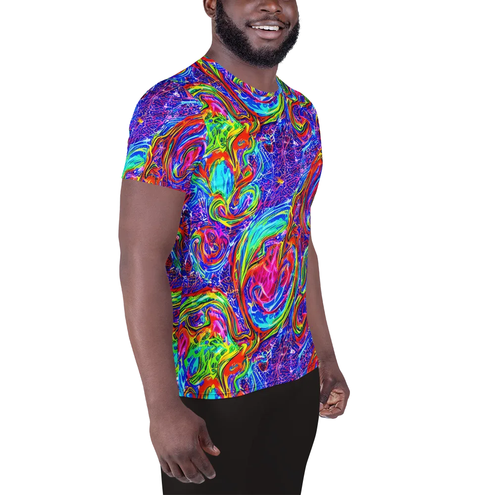 Cobalt Marbling on Men's Athletic T-Shirt — Right