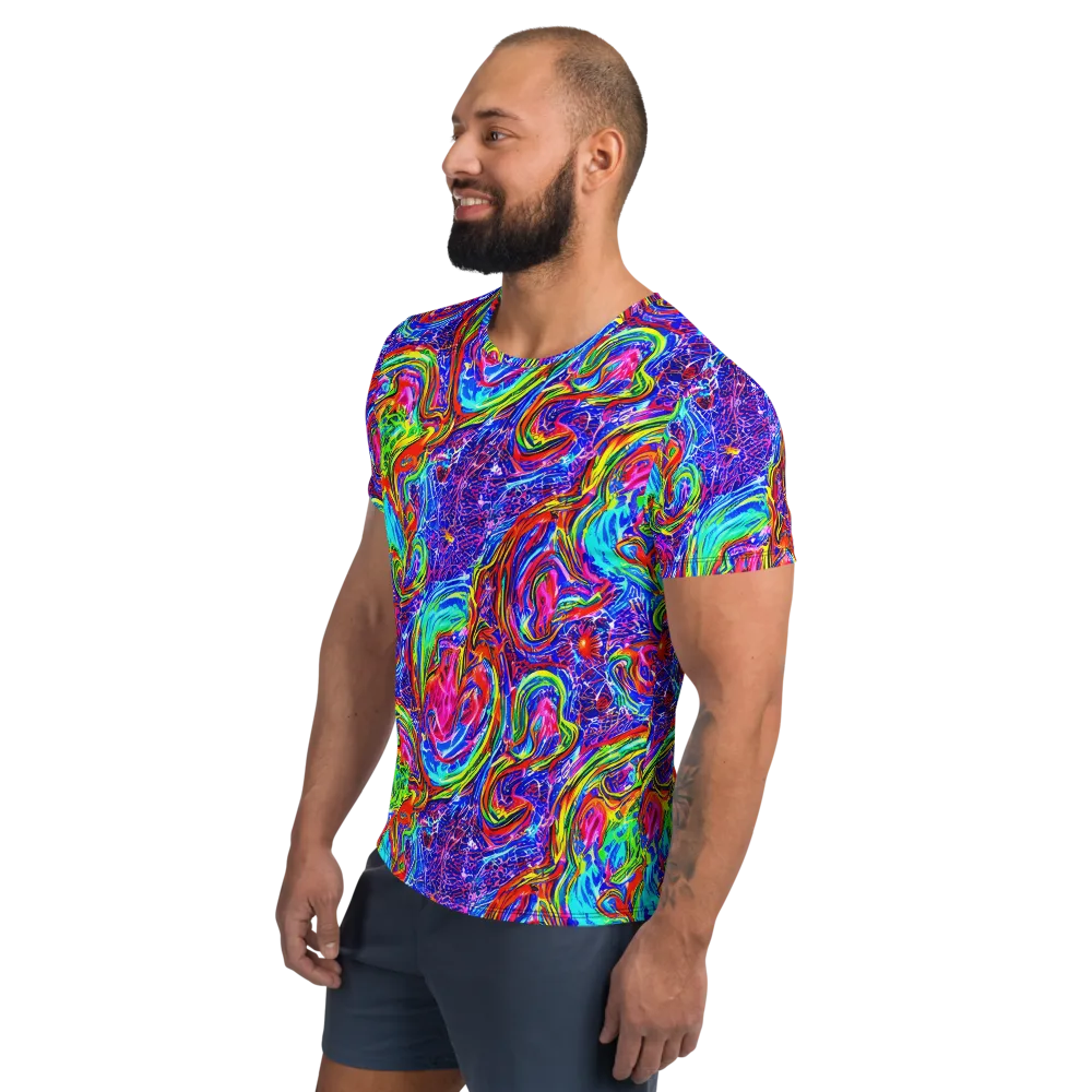 Cobalt Marbling on Men's Athletic T-Shirt — Left
