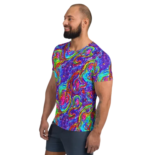 Cobalt Marbling on a Men's Athletic T-Shirt