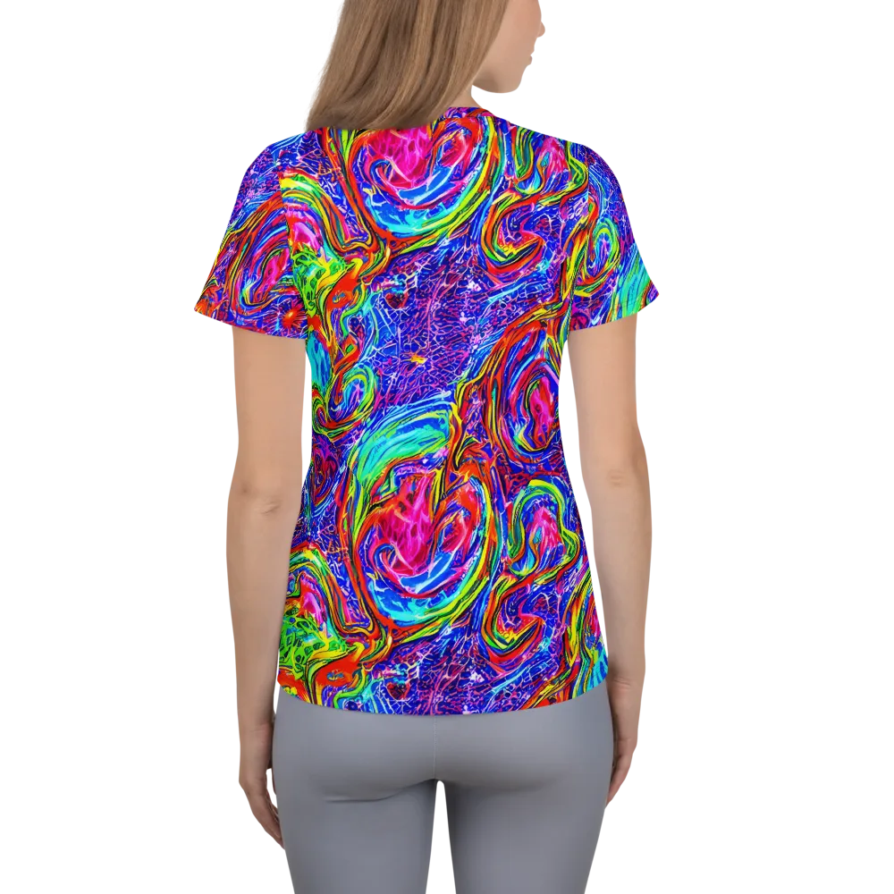 Cobalt Marbling on Women's Athletic T-Shirt — Back