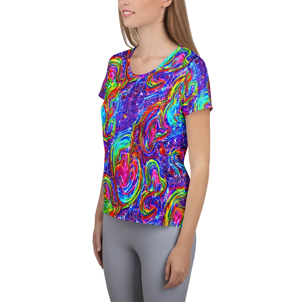 Cobalt Marbling on Women's Athletic T-Shirt — Left
