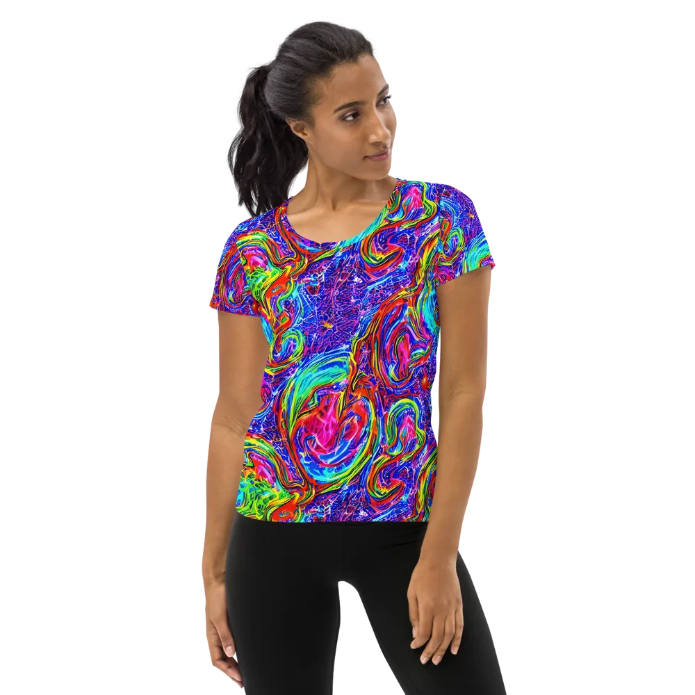 Cobalt Marbling on Women's Athletic T-Shirt — Front