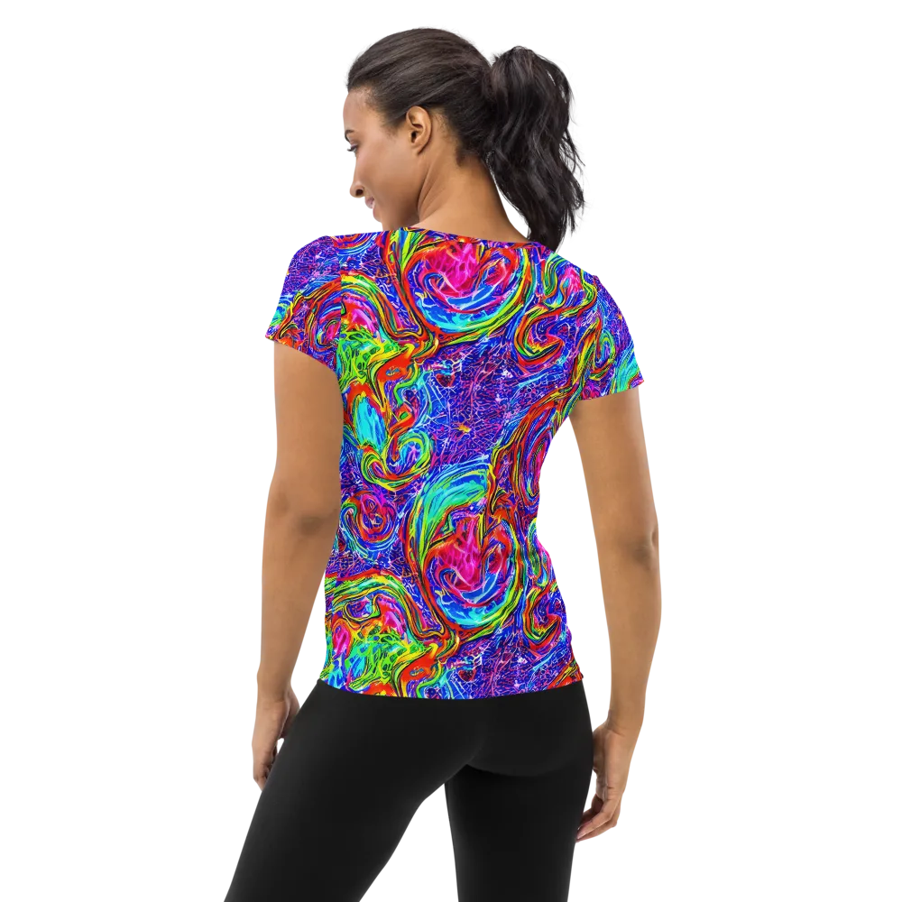 Cobalt Marbling on Women's Athletic T-Shirt — Back