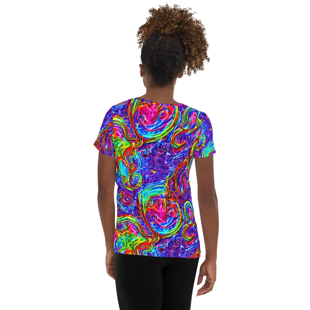 Cobalt Marbling on Women's Athletic T-Shirt — Back