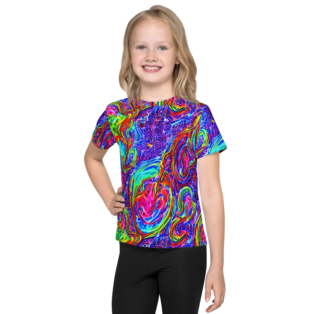 Cobalt Marbling on Kids Crew Neck T-Shirt — Front
