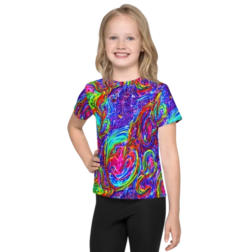 Cobalt Marbling on a Kids Crew Neck T-Shirt
