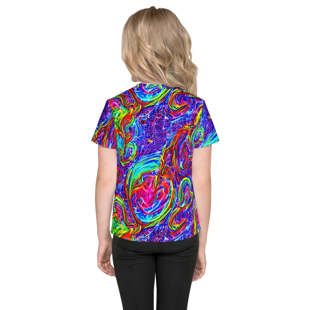 Cobalt Marbling on Kids Crew Neck T-Shirt — Back