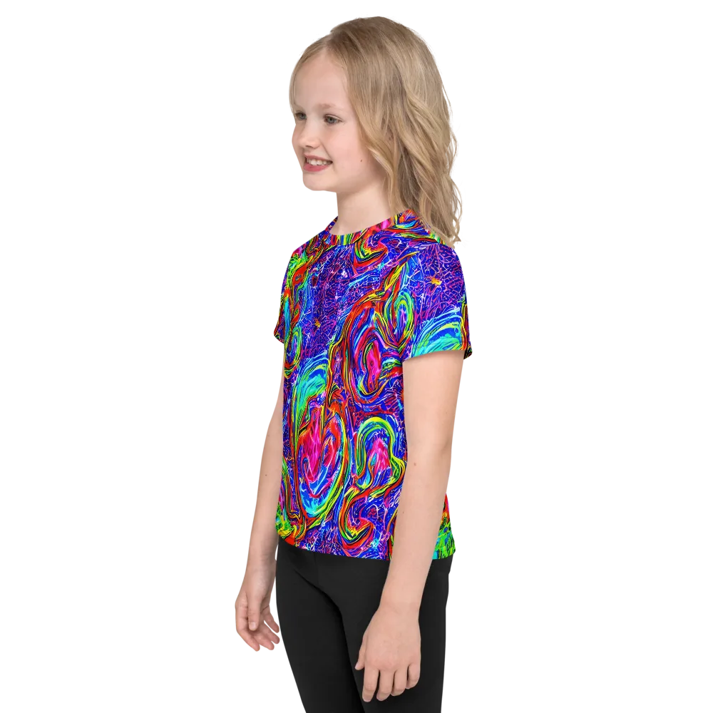 Cobalt Marbling on Kids Crew Neck T-Shirt — Left