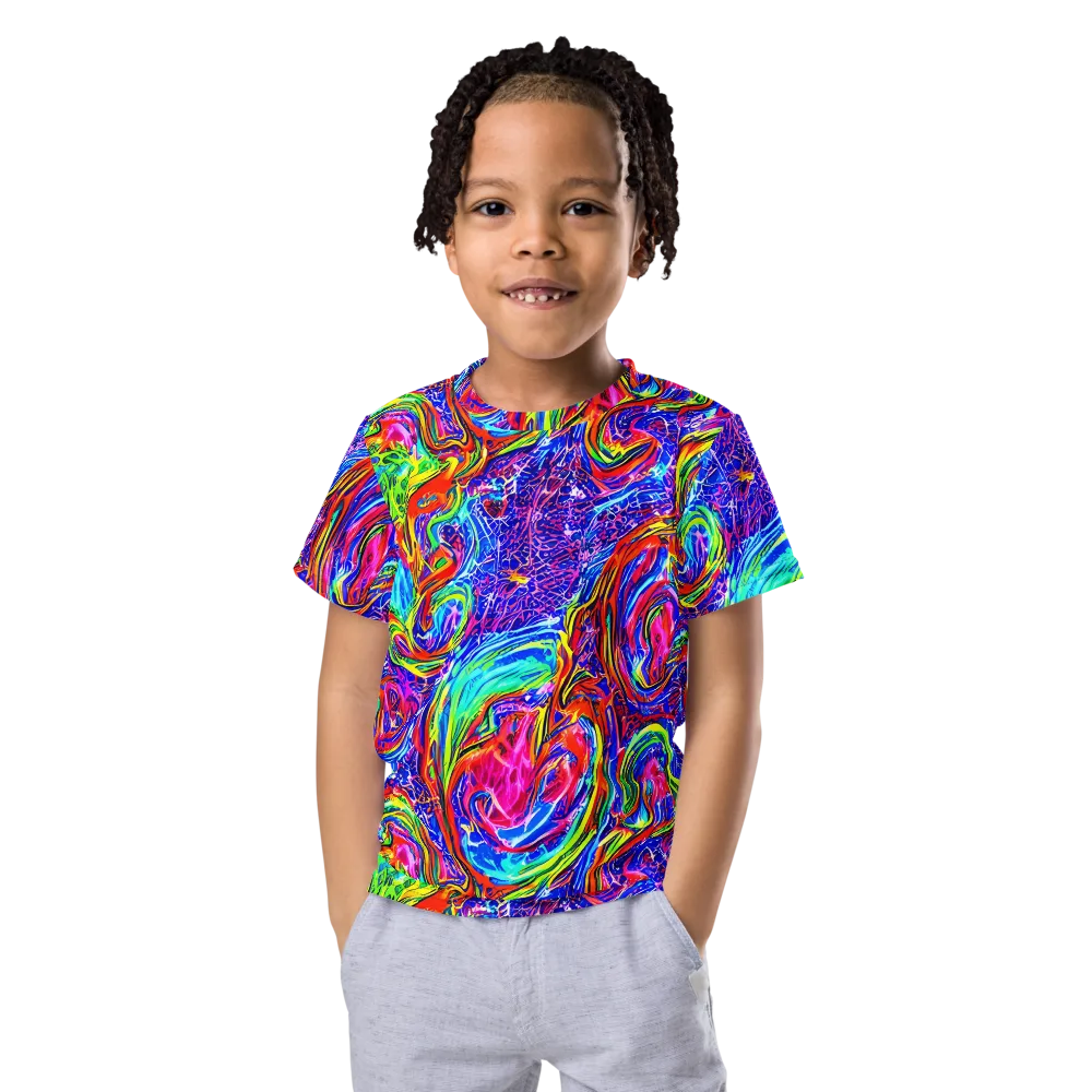 Cobalt Marbling on Kids Crew Neck T-Shirt — Front