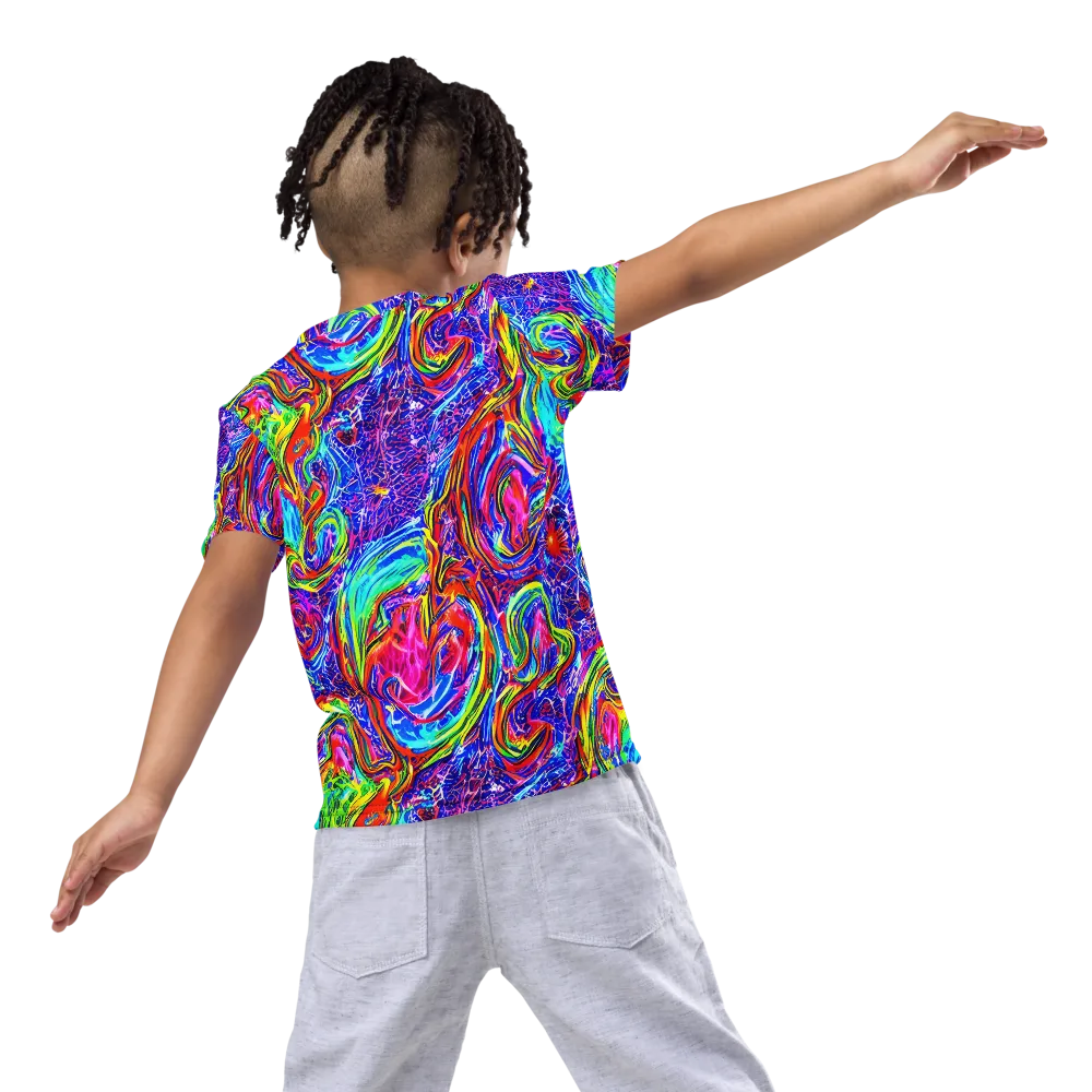 Cobalt Marbling on Kids Crew Neck T-Shirt — Back