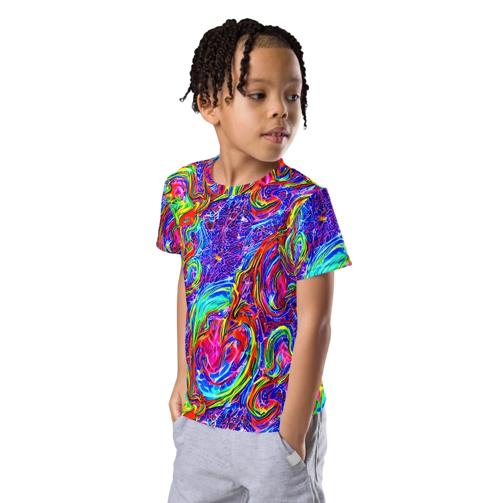 Cobalt Marbling on Kids Crew Neck T-Shirt — Left Front