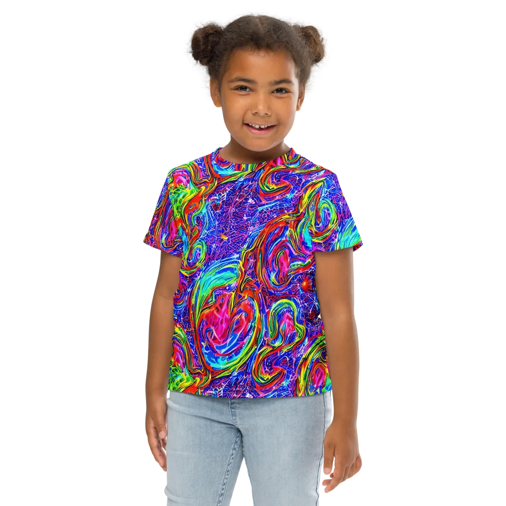 Cobalt Marbling on Kids Crew Neck T-Shirt — Front