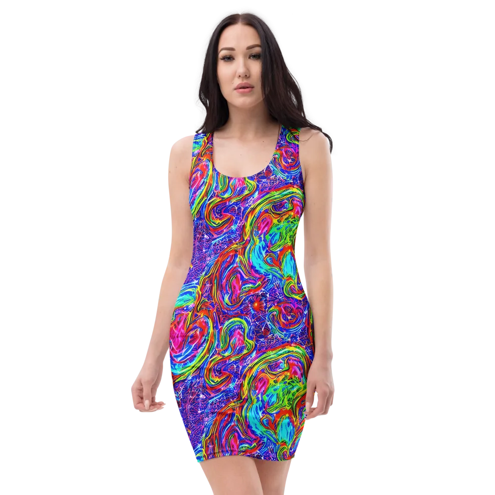 Cobalt Marbling on Bodycon Dress — Front