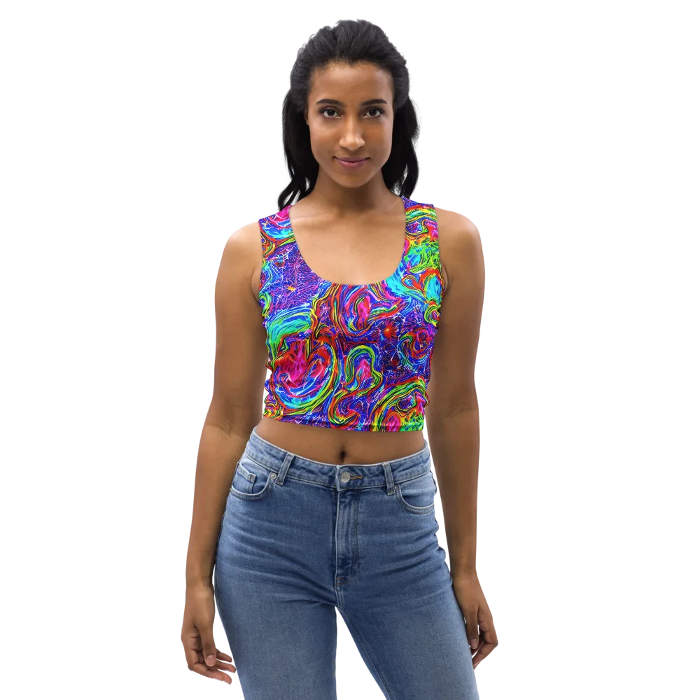 Cobalt Marbling on Crop Top — Front