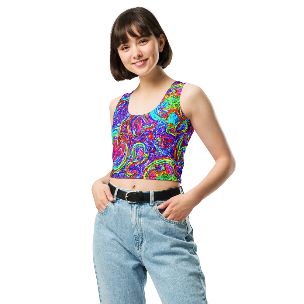 Cobalt Marbling on Crop Top — Front