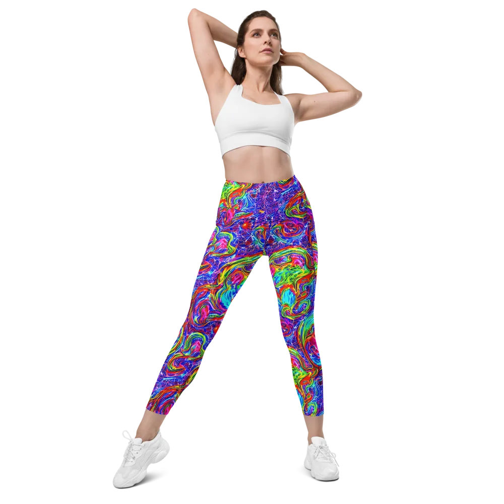 Cobalt Marbling on Leggings with Pockets — Front