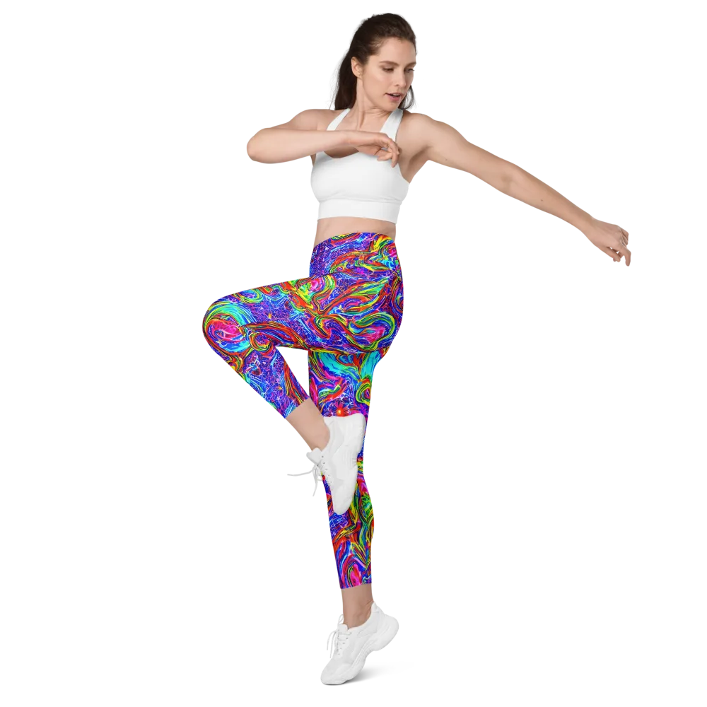 Cobalt Marbling on Leggings with Pockets — Left Front