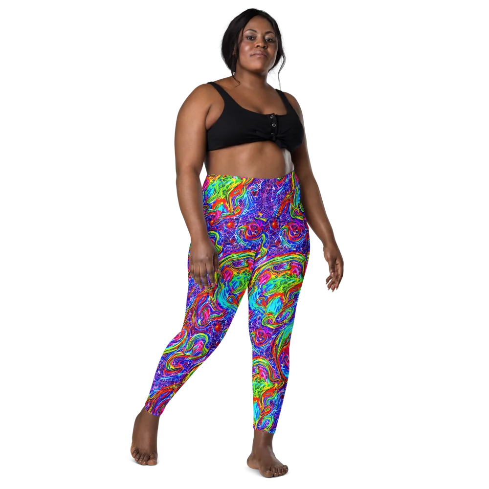 Cobalt Marbling on Leggings with Pockets — Front