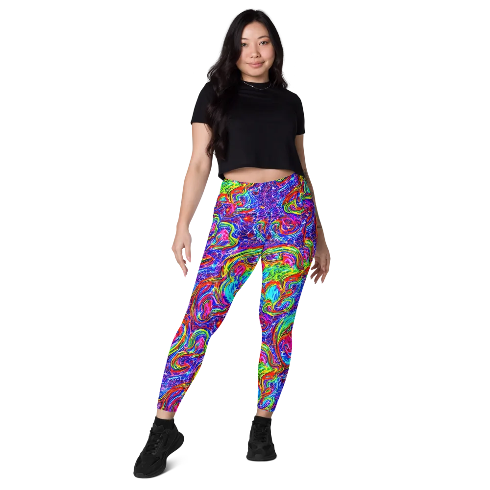 Cobalt Marbling on Leggings with Pockets — Front