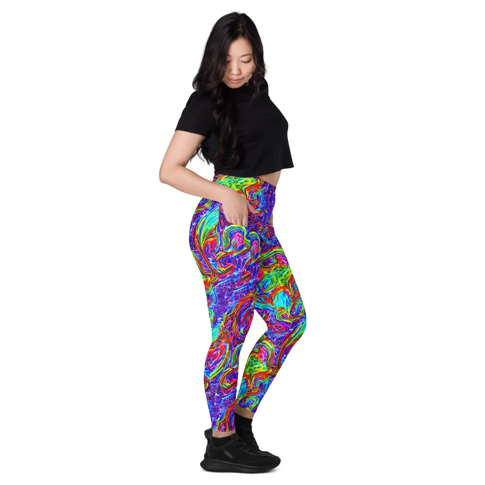 Cobalt Marbling on Leggings with Pockets — Right