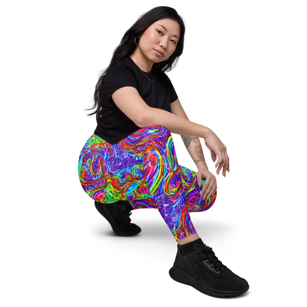 Cobalt Marbling on Leggings with Pockets — Right Front