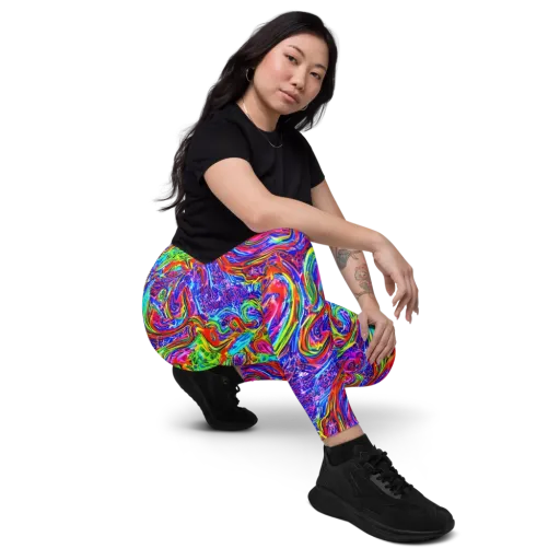 Cobalt Marbling on a Leggings with Pockets
